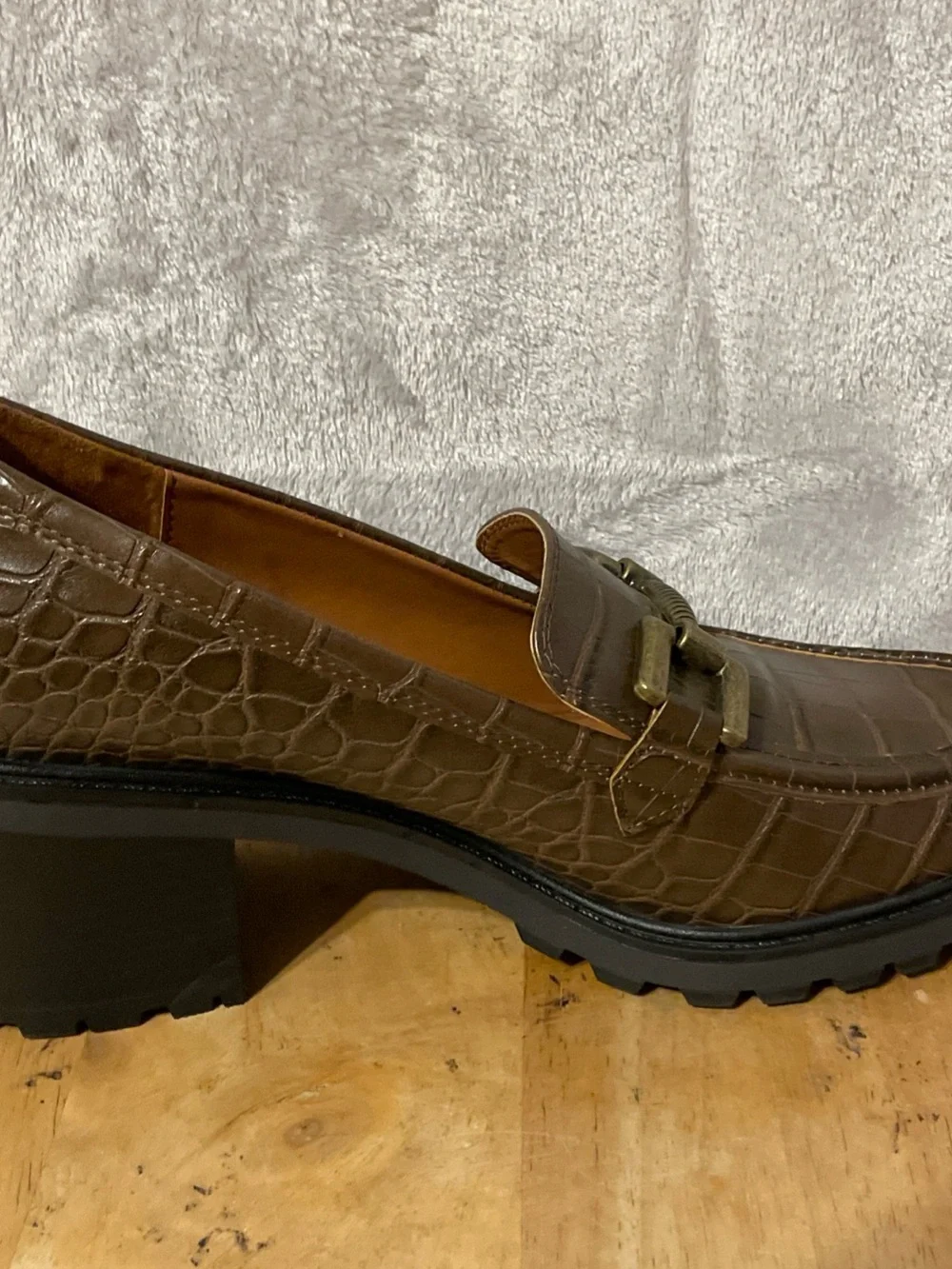 Zodiac Brown Croc-Embossed Platform Loafers with Brass-Tone Bit